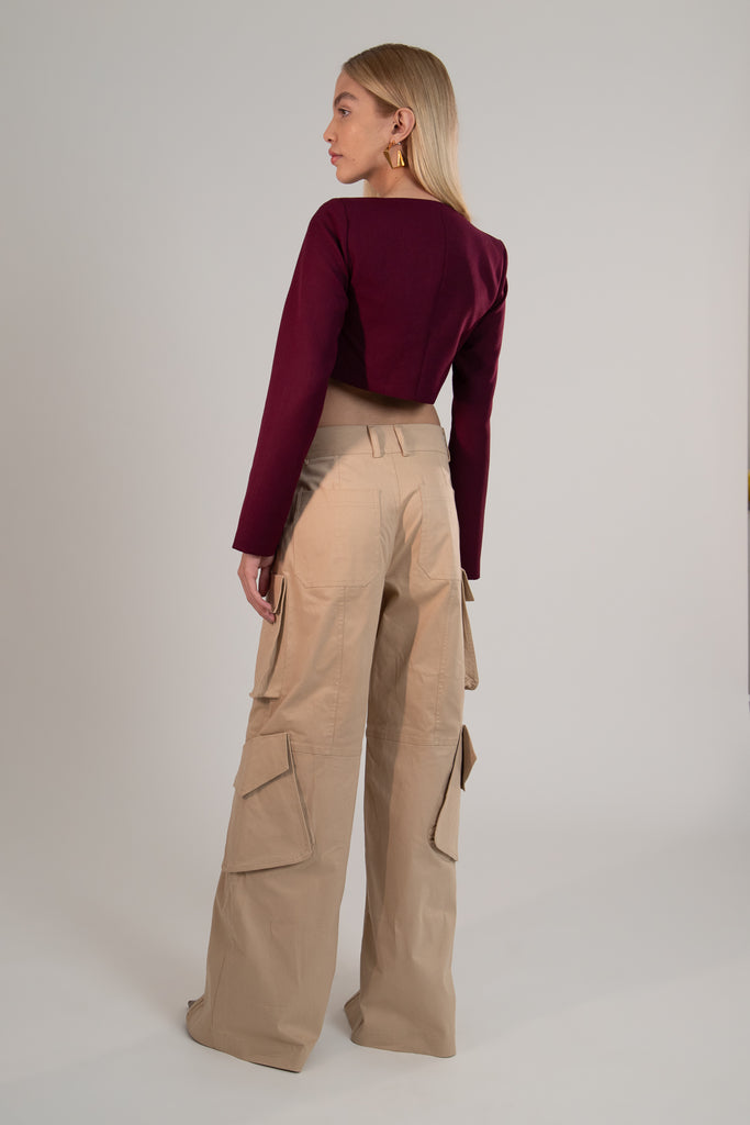 Calça Com Maxi Bolsos E Ziper Frontal Sand - Shop Youse