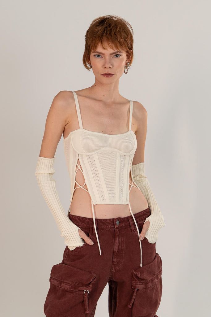 Corset Tricot Acompanha Mangas Avulsas Off White - Shop Youse