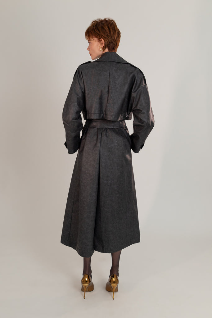 Trench Coat Longo Em Poliuretano Preto - Shop Youse