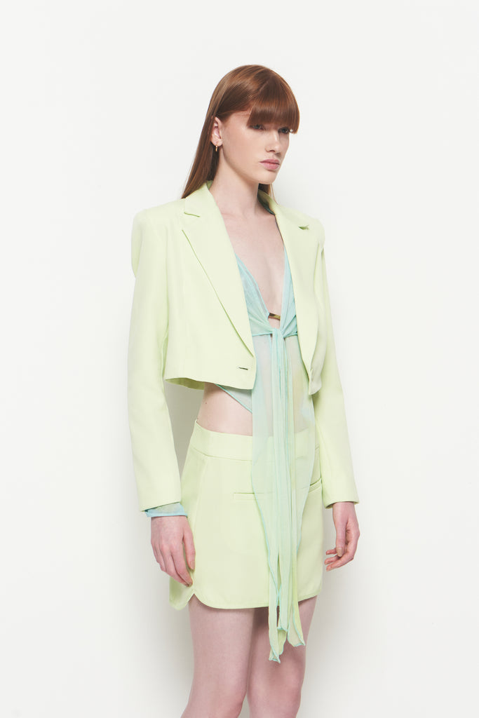 Blazer Cropped Alfaiataria Vitória Youse Verde Lima - Shop Youse