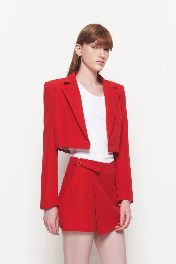 Blazer Cropped Alfaiataria Vitória Youse Vermelho - Shop Youse